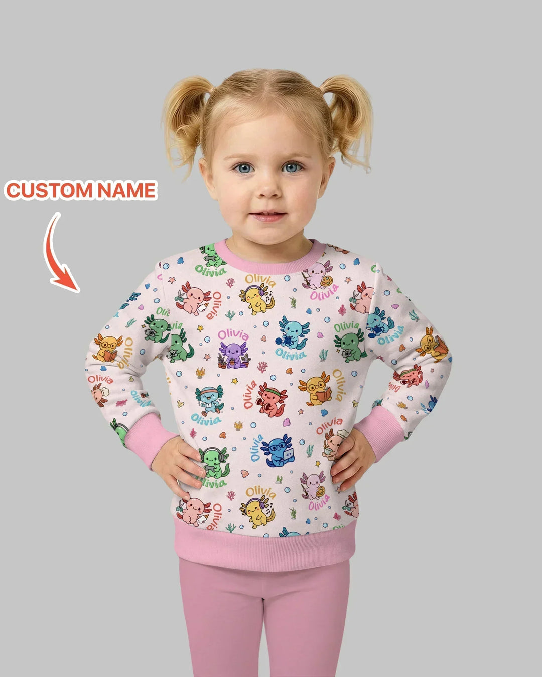 Custom Name Cute Hobby Axolotl Bamboo Crewneck Sweatshirt