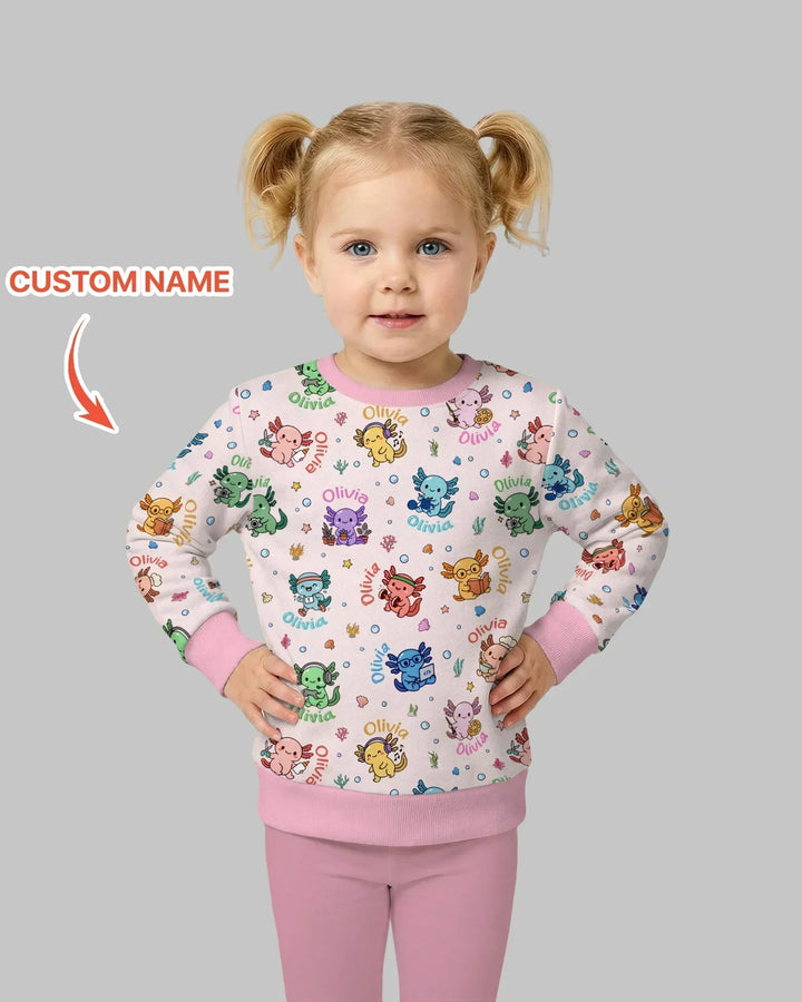 Custom Name Cute Hobby Axolotl Bamboo Crewneck Sweatshirt