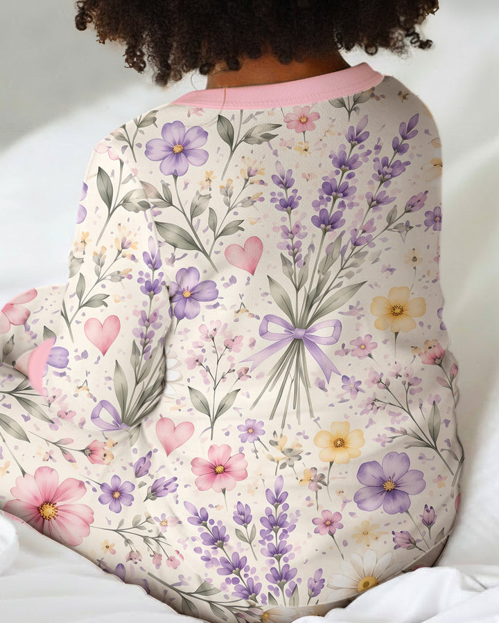 Lavender Wildflower Pastel Floral Bamboo Two Piece Long Sleeve Pajama Set