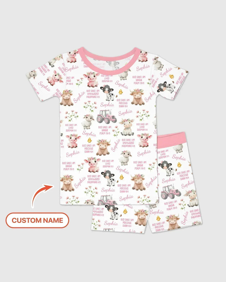 Custom Name God Says I Am Farm Animals Bamboo Two Piece Short Sleeve Shorts Pajama Set