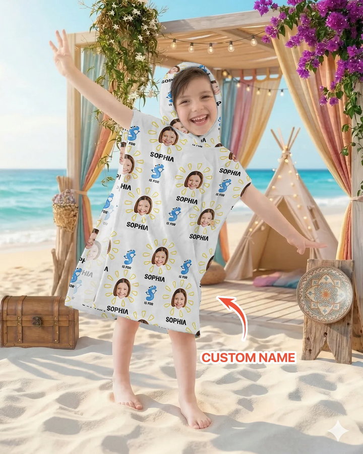 Custom Photo Summer Letter Kid Bamboo Swim Poncho