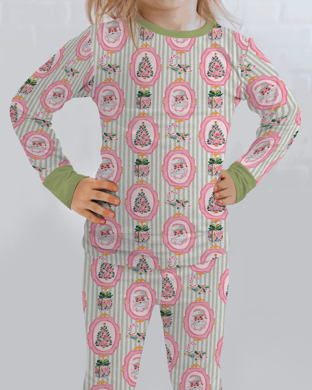 Pink Vintage Christmas Bamboo Two Piece Long Sleeve Pajama Set