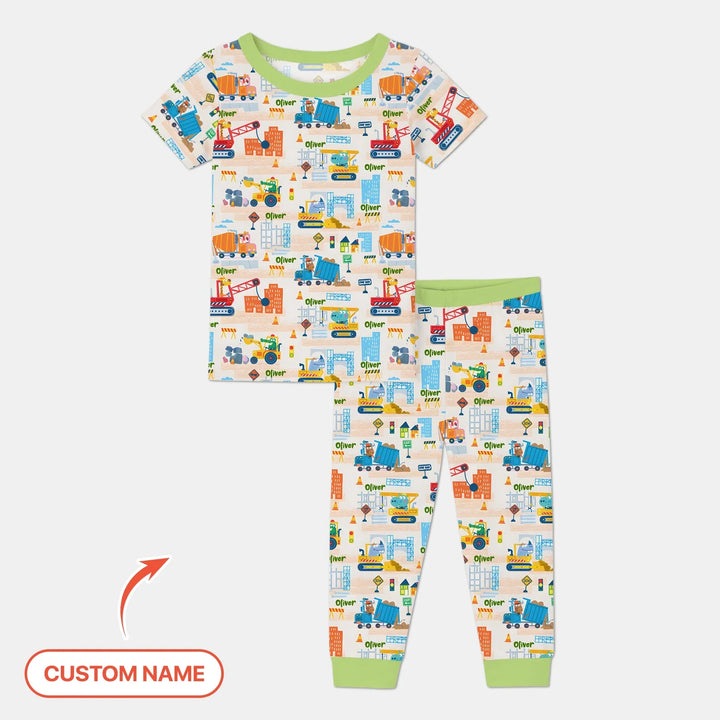 Little Builder Friends Custom Name Bamboo Two Piece Short Sleeve Pajama Set