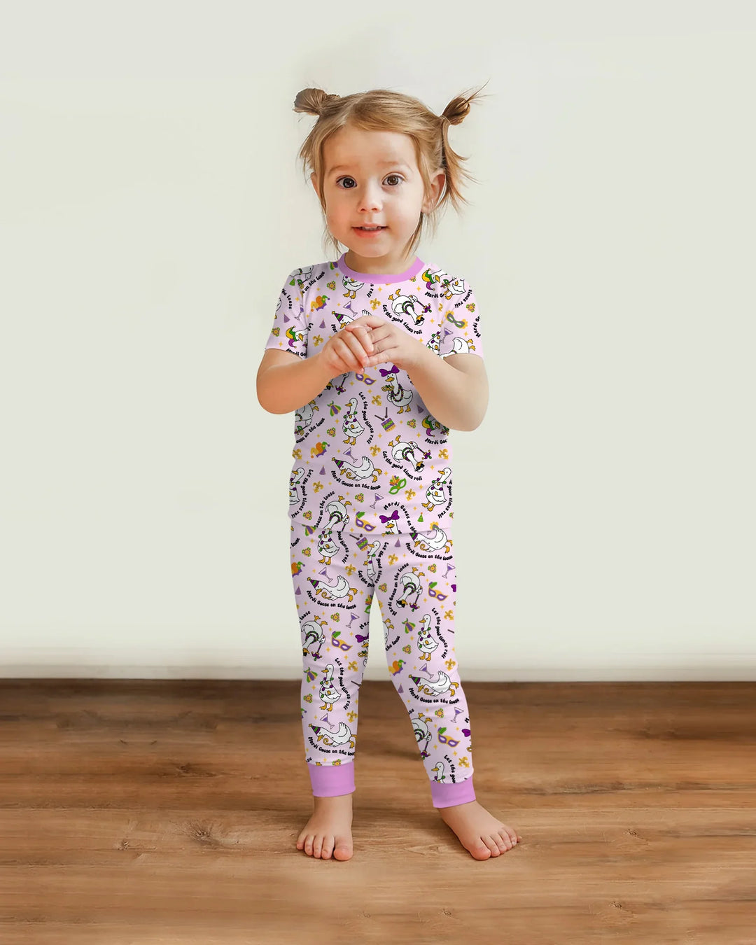 Mardi Gras Silly Goose Bamboo Two Piece Short Sleeve Pajama Set