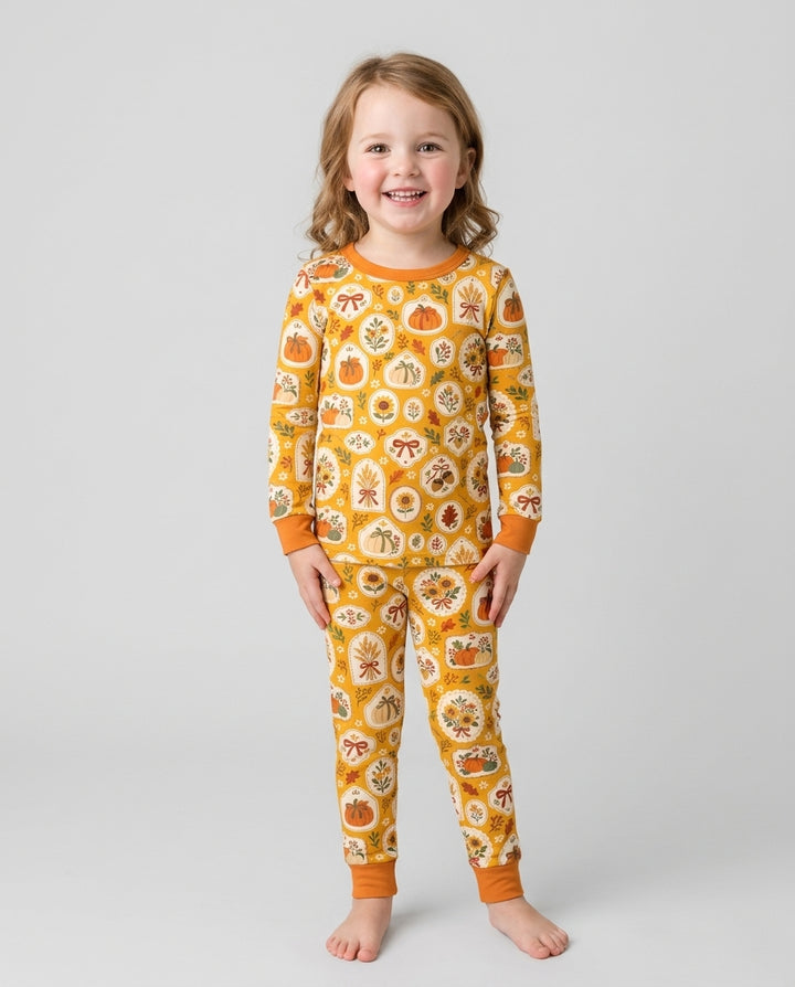 Warm Harvest Fall Bamboo Two Piece Long Sleeve Pajama Set