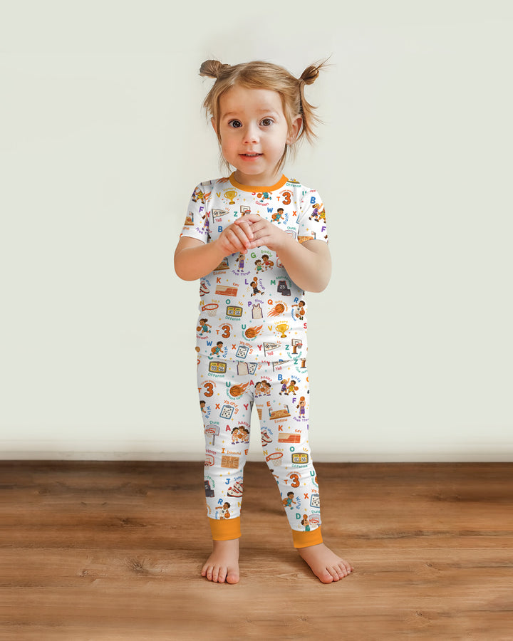 Basketball Alphabet Bamboo Two Piece Short Sleeve Pajama Set