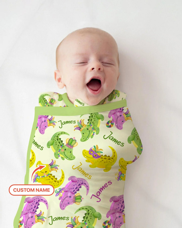 Custom Name Mardi Gras Alligator Bamboo Sleep Bag Swaddler