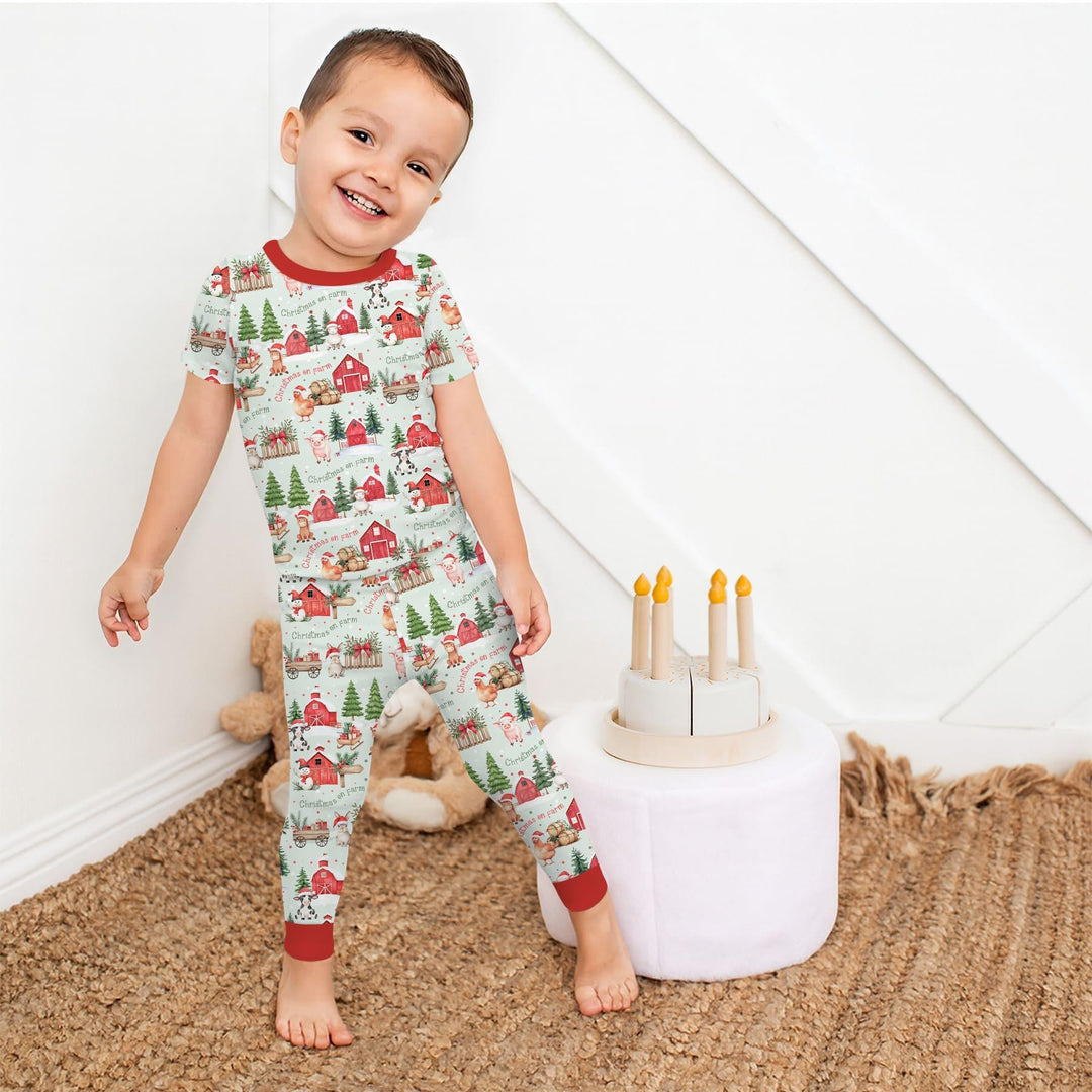 Christmas on Farm Bamboo Two Piece Short Sleeve Pajama Set