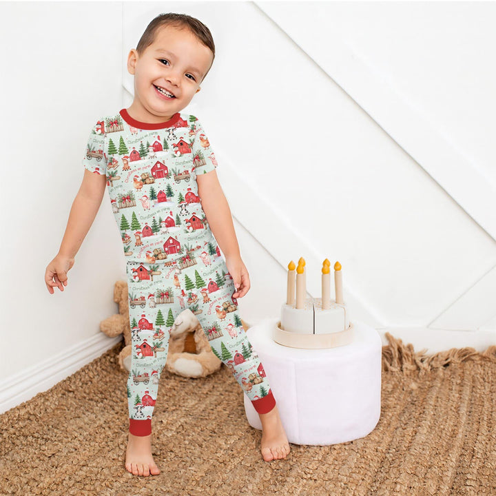 Christmas on Farm Bamboo Two Piece Short Sleeve Pajama Set
