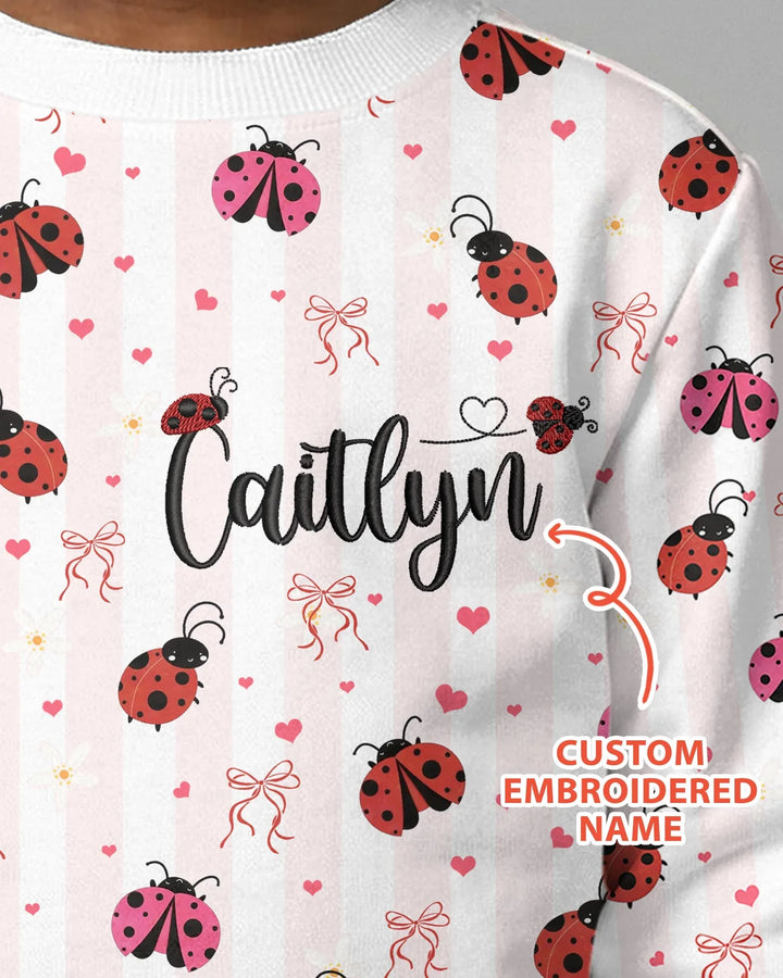 Custom Embroidered Name Ladybug Bamboo Crewneck Sweatshirt