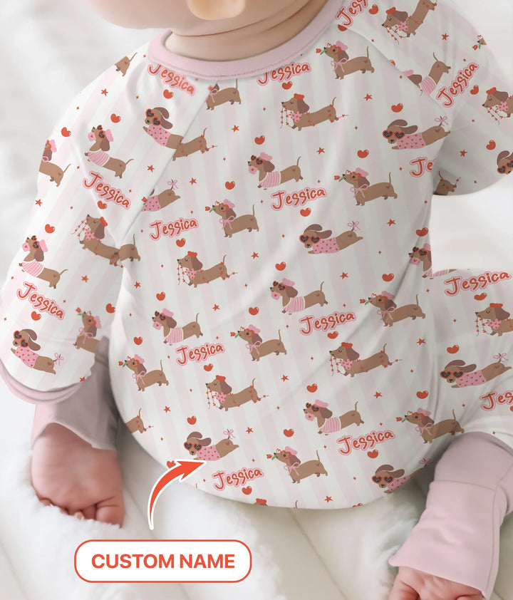 Custom Name Valentine Dachshund Family Matching Bamboo Convertible Zippy