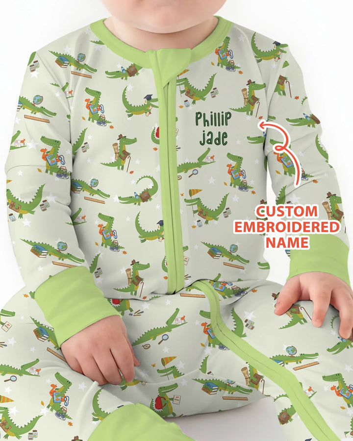 Custom Name Embroidered Alligator Bamboo Convertible Zippy