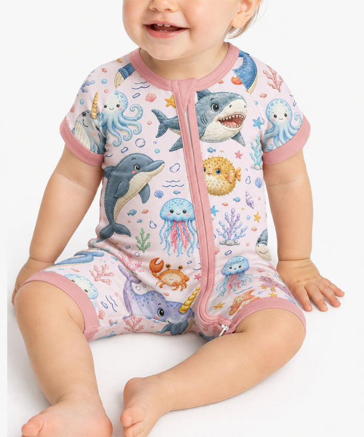 Cute Ocean Animals Bamboo Shorty Zippy