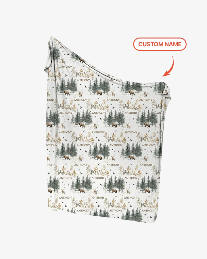 Custom Name Forest Bear Deer swaddle blanket