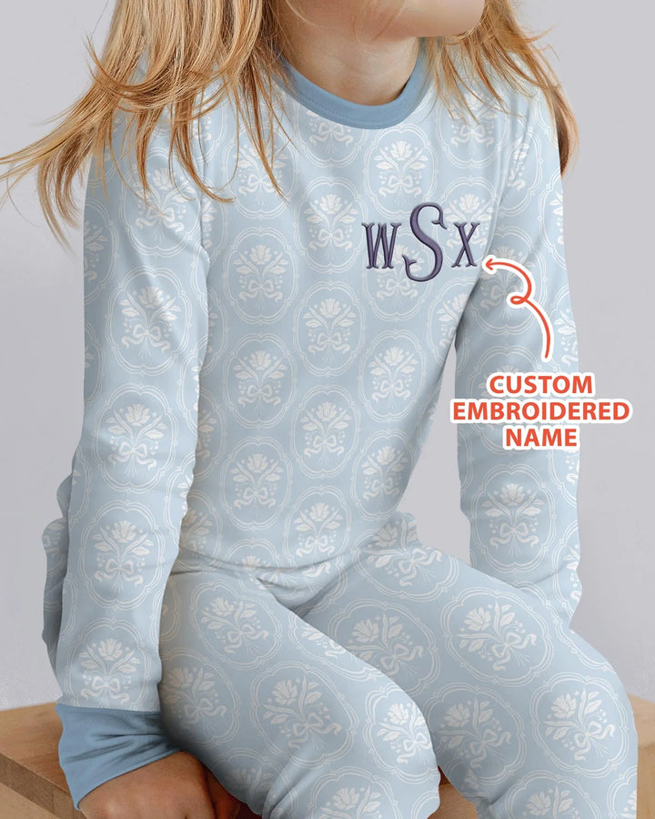 Personalized Floral Embroidered Baby Bamboo Two Piece Long Sleeve Pajama Set