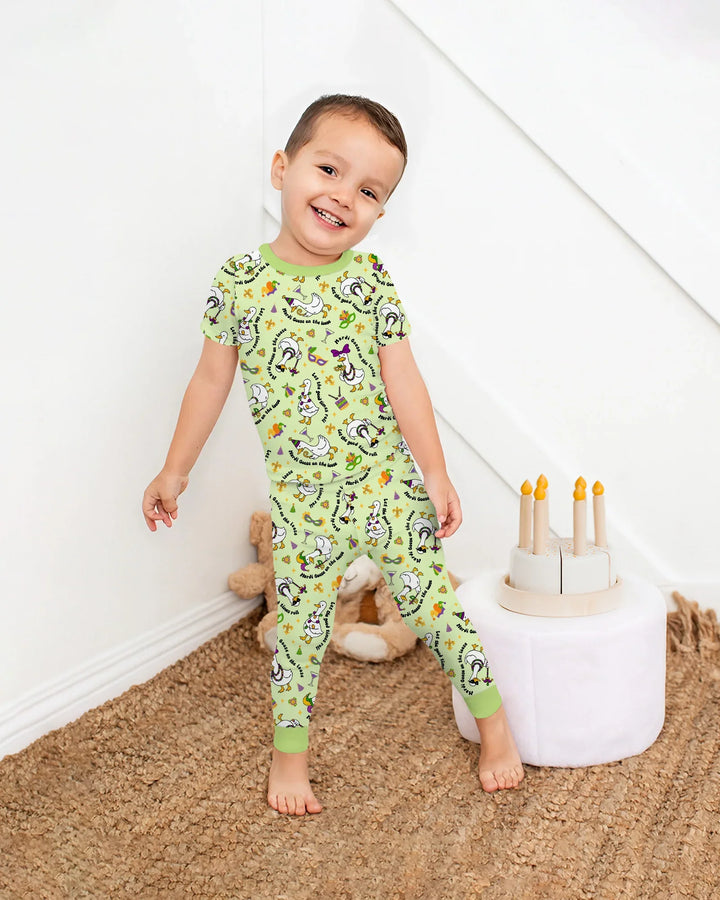 Mardi Gras Silly Goose Bamboo Two Piece Short Sleeve Pajama Set