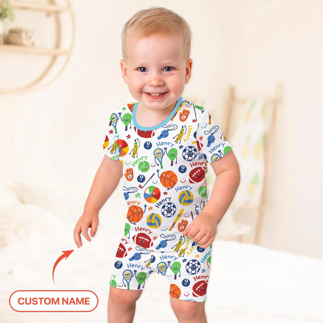 Play Ball Custom Name Bamboo Two Piece Short Sleeve Shorts Pajama Set