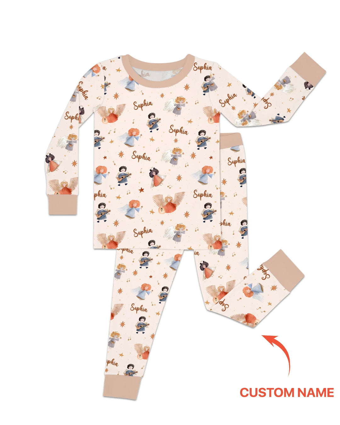 Guardian Angels Custom Name Bamboo Two Piece Long Sleeve Pajama Set