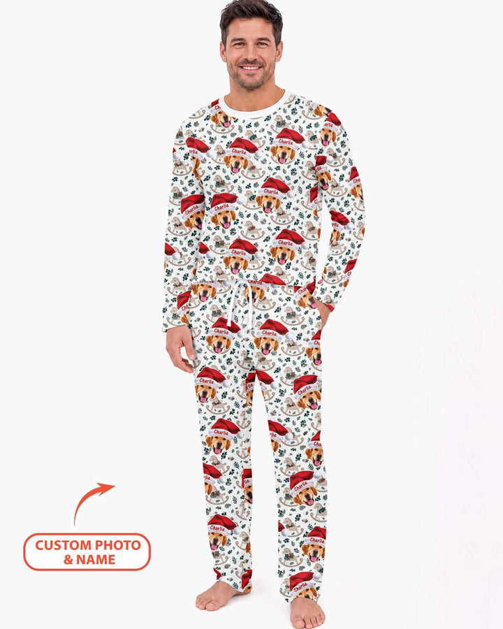 Custom Dog Photo Santa Claus Bamboo Men's Pajama Set