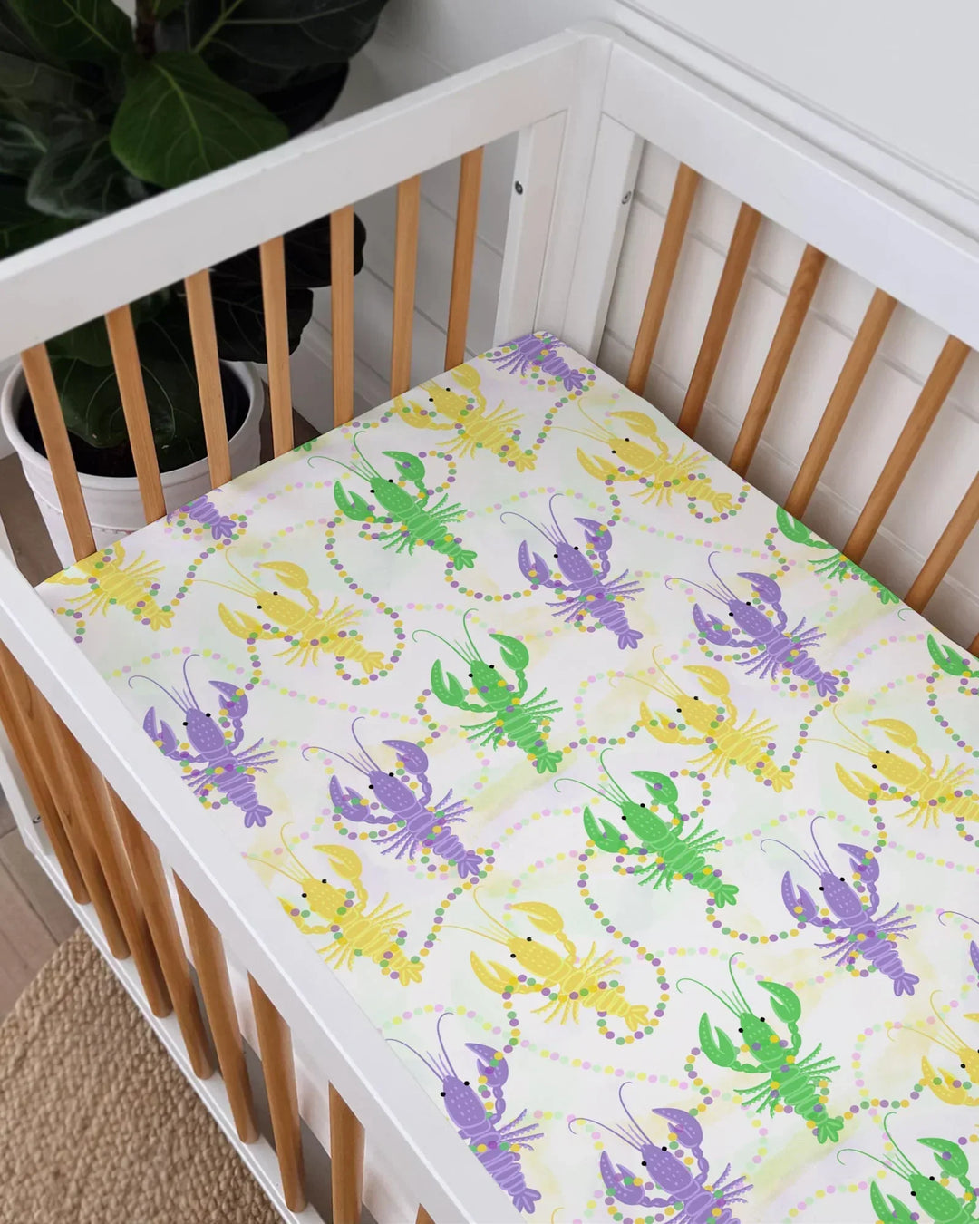 Mardi Gras Crawfish Family Matching Bamboo Fitted Crib Sheet