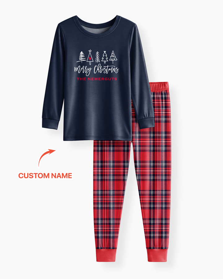 Custom Christmas Tree Bamboo Two Piece Long Sleeve Pajama Set
