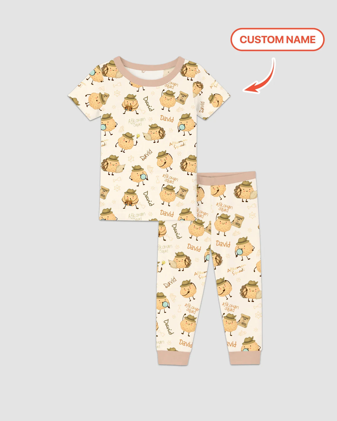 Custom Name Passover Afikoman Bamboo Two Piece Short Sleeve Pajama Set