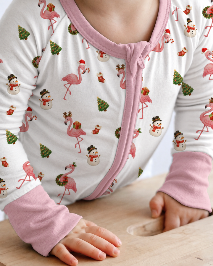 Flamingo Christmas Cheer Bamboo Convertible Zipper Romper