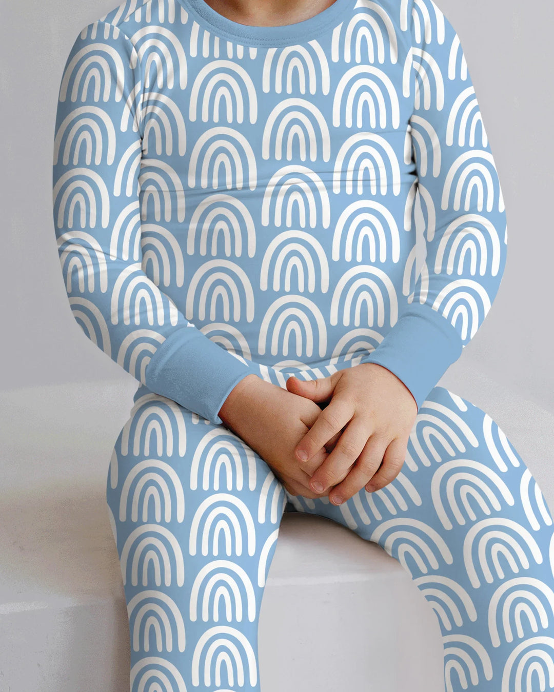 Sky Blue Rainbows Bamboo Two Piece Long Sleeve Pajama Set