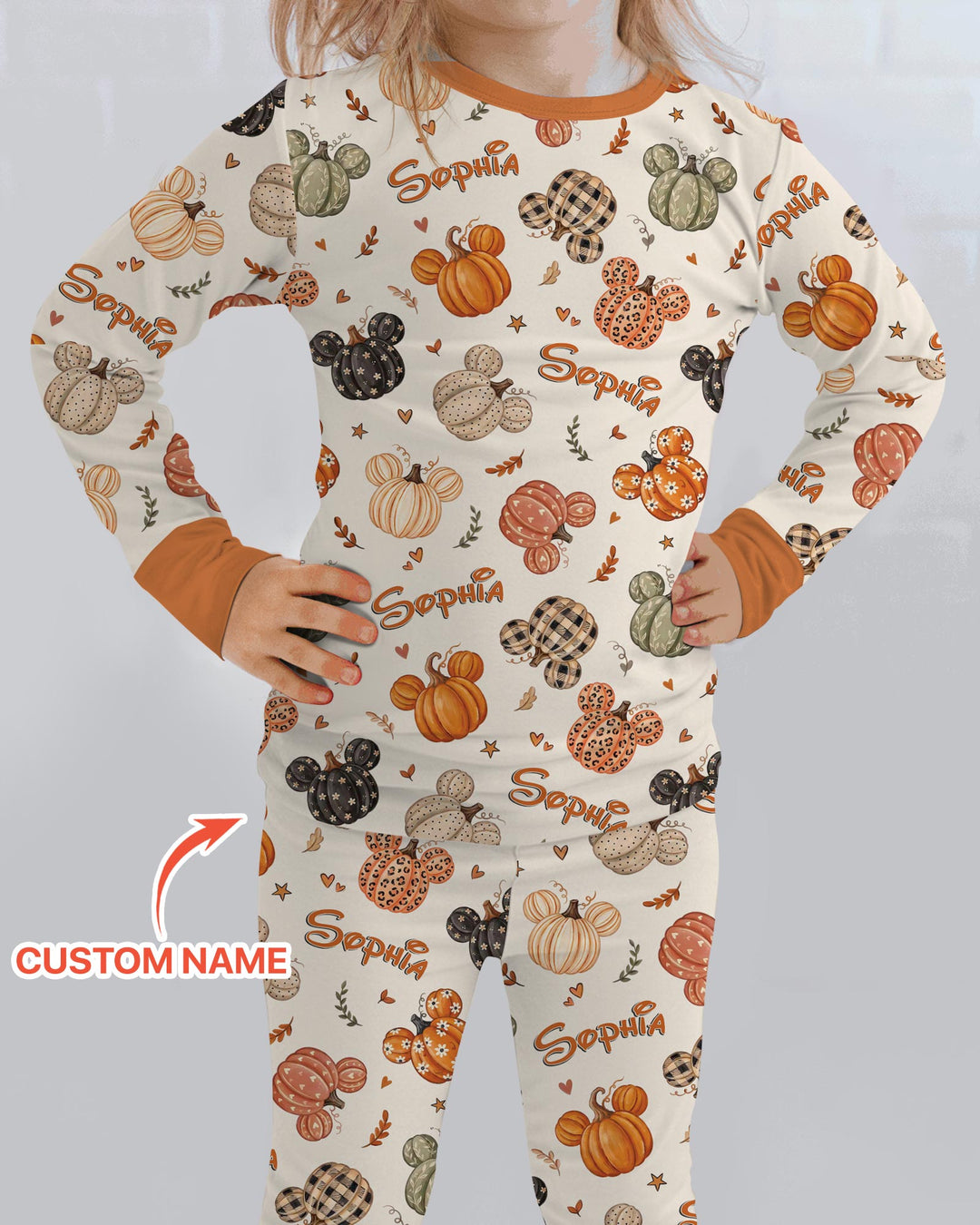 Custom Name Preppy Fall Mouse Bamboo Two Piece Long Sleeve Pajama Set