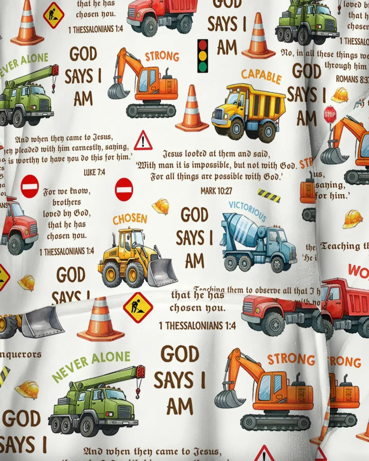 Bible Verse Construction Trucks Wearable Bamboo Blanket Hoodie