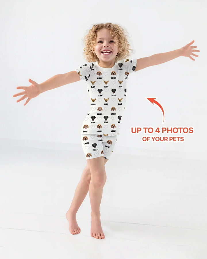 Custom Name and Pet Photos Bamboo Two Piece Short Sleeve Shorts Pajama Set