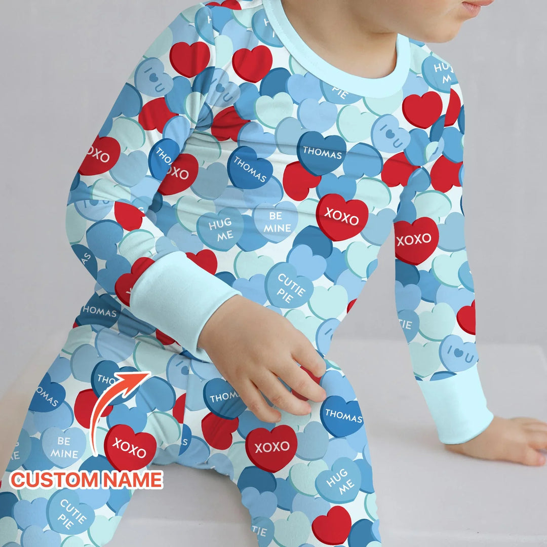 Valentine Candy Crush Family Matching Bamboo Two Piece Long Sleeve Pajama Set