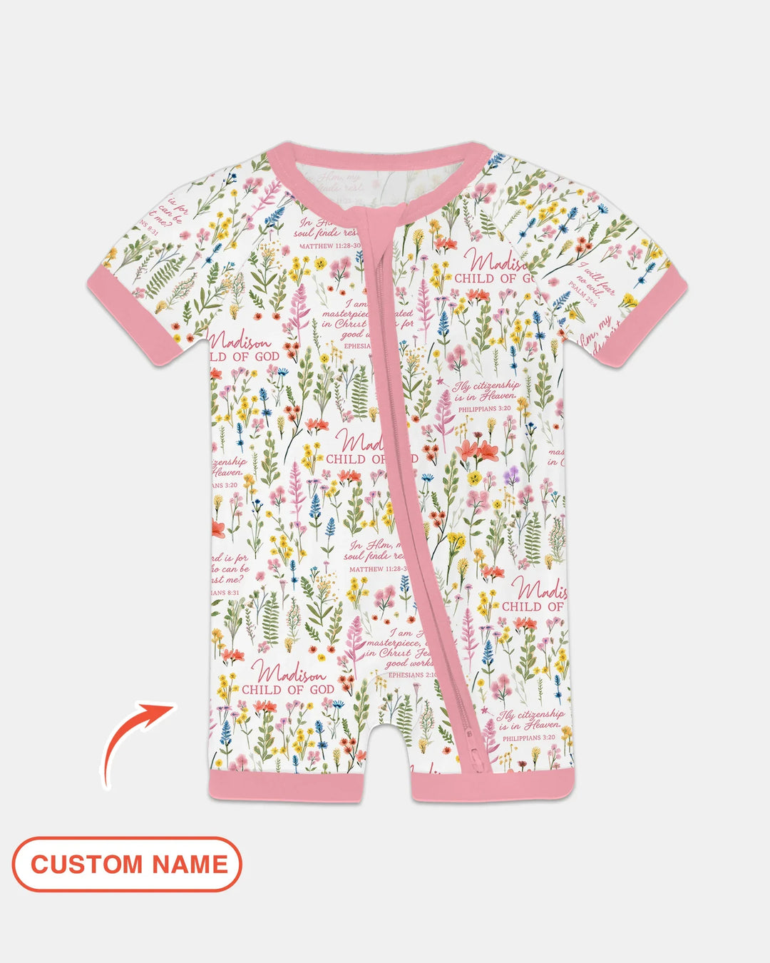 Custom Name Child of God Flower Garden Bamboo Shorty Zippy