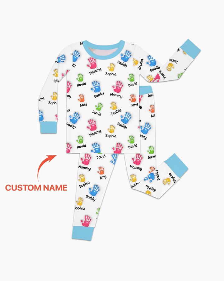 First Mother Day - Handprints Bamboo Two Piece Long Sleeve Pajama Set