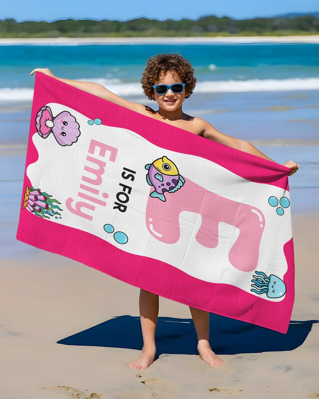 Personalised Ocean Theme Oversized Bamboo Beach Towel