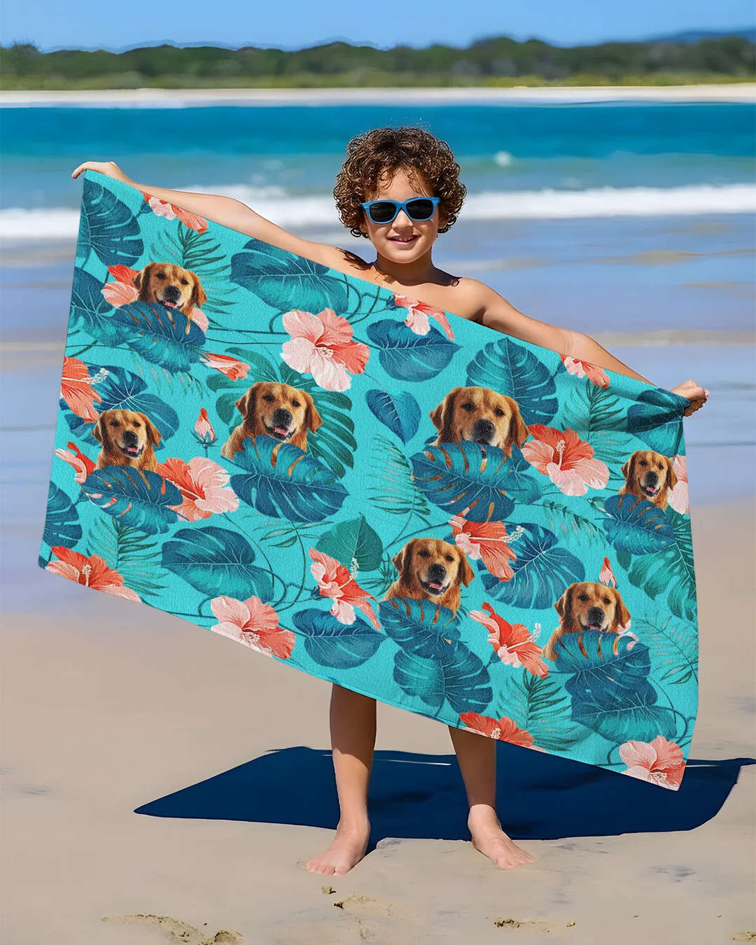 Hawaiian Custom Photo Dog Bamboo Beach Towel