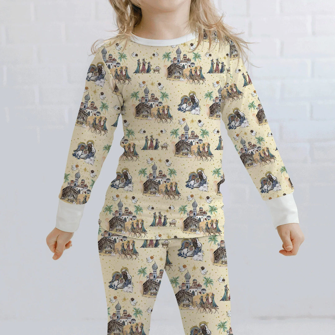 Nativity Christmas Family Matching Family Bamboo Two Piece Long Sleeve Pajama Set