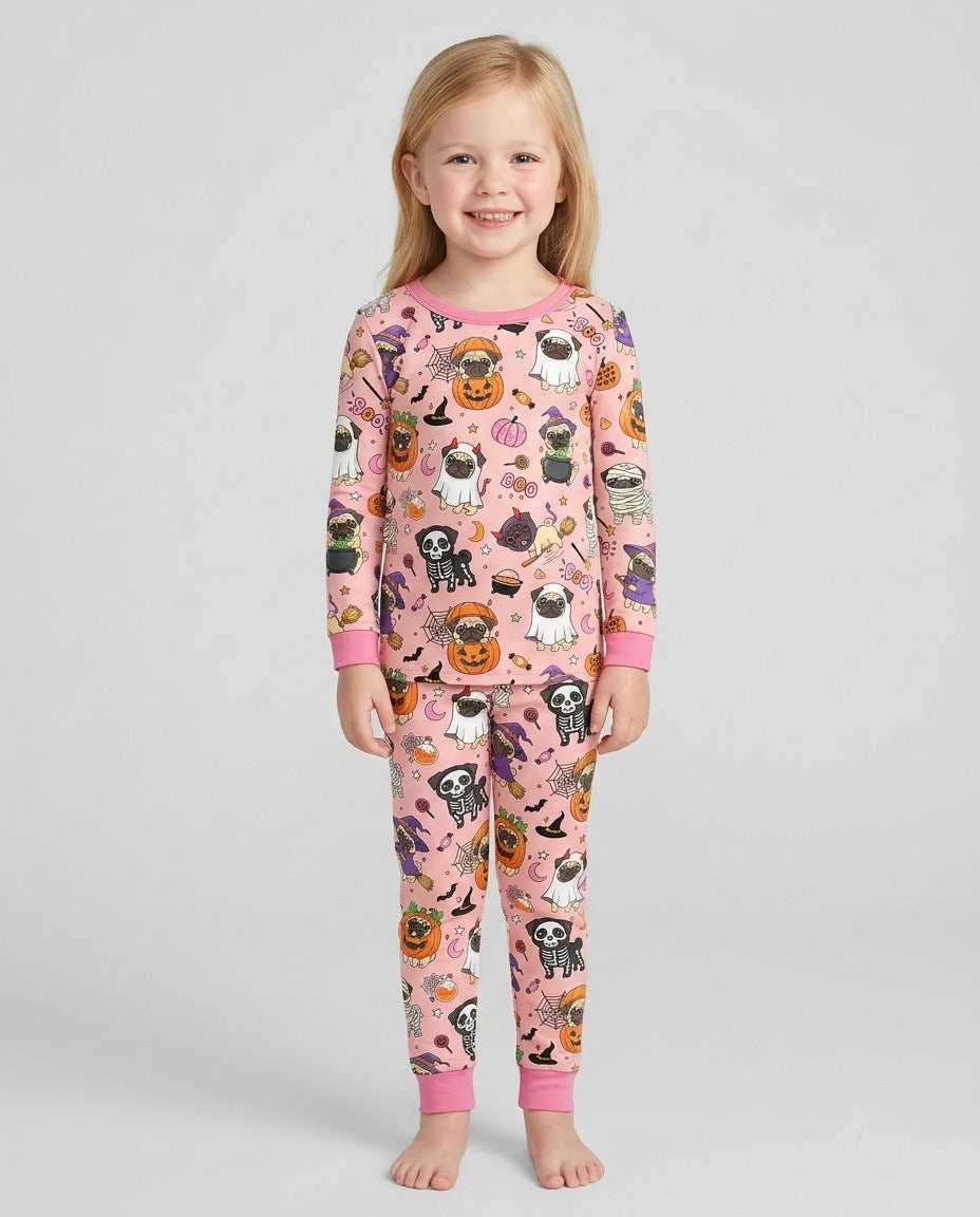 Spooky Pug Bamboo Two Piece Long Sleeve Pajama Set
