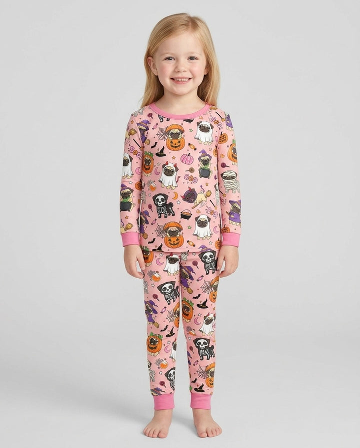 Spooky Pug Bamboo Two Piece Long Sleeve Pajama Set