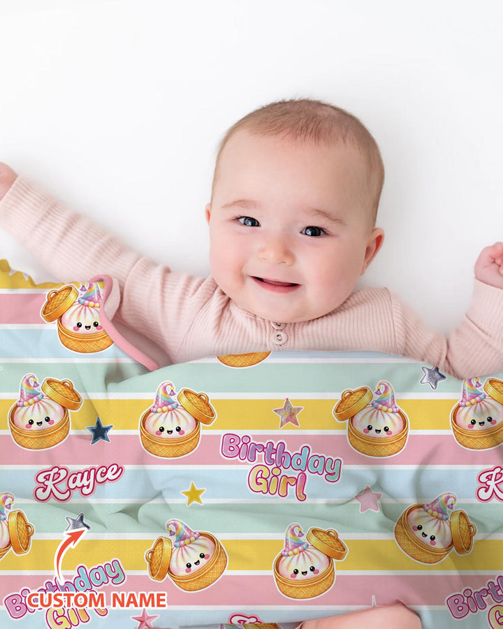 Custom Dumpling Birthday Girl Bamboo Blanket