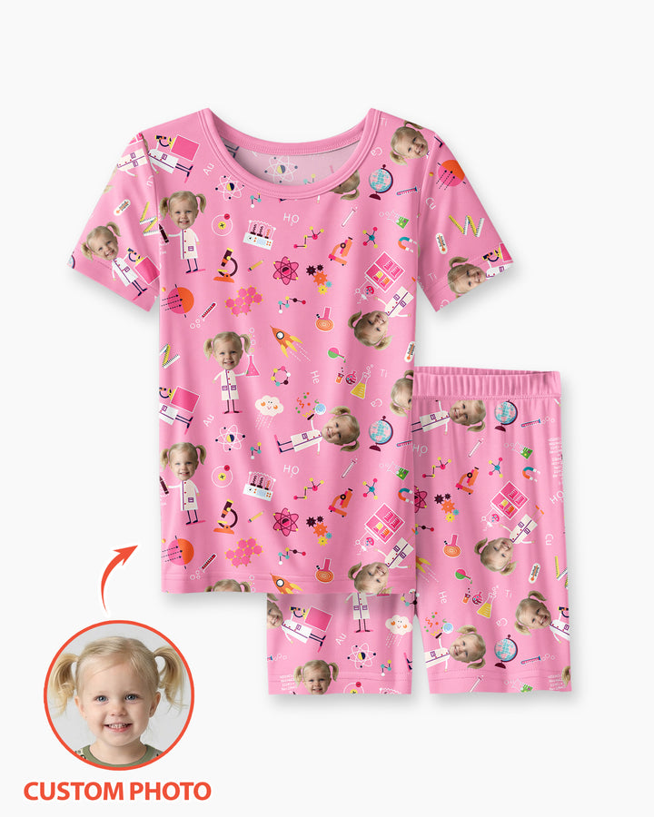 Custom Image Chemical Laboratory Bamboo Two Piece Short Sleeve Shorts Pajama Set