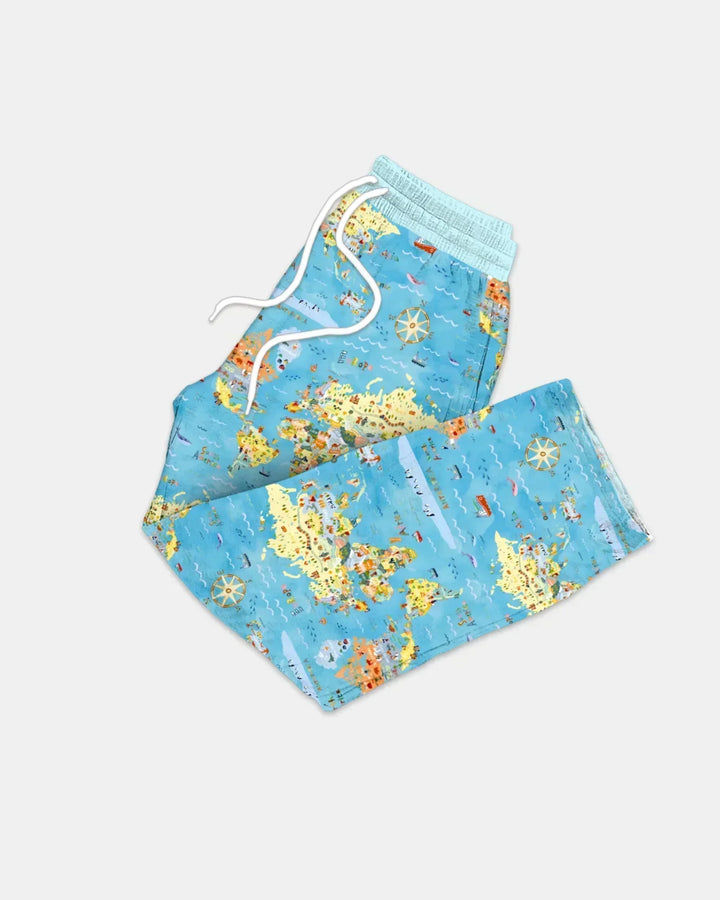Whimsical World Map Family Matching Bamboo Men's Pajama Set