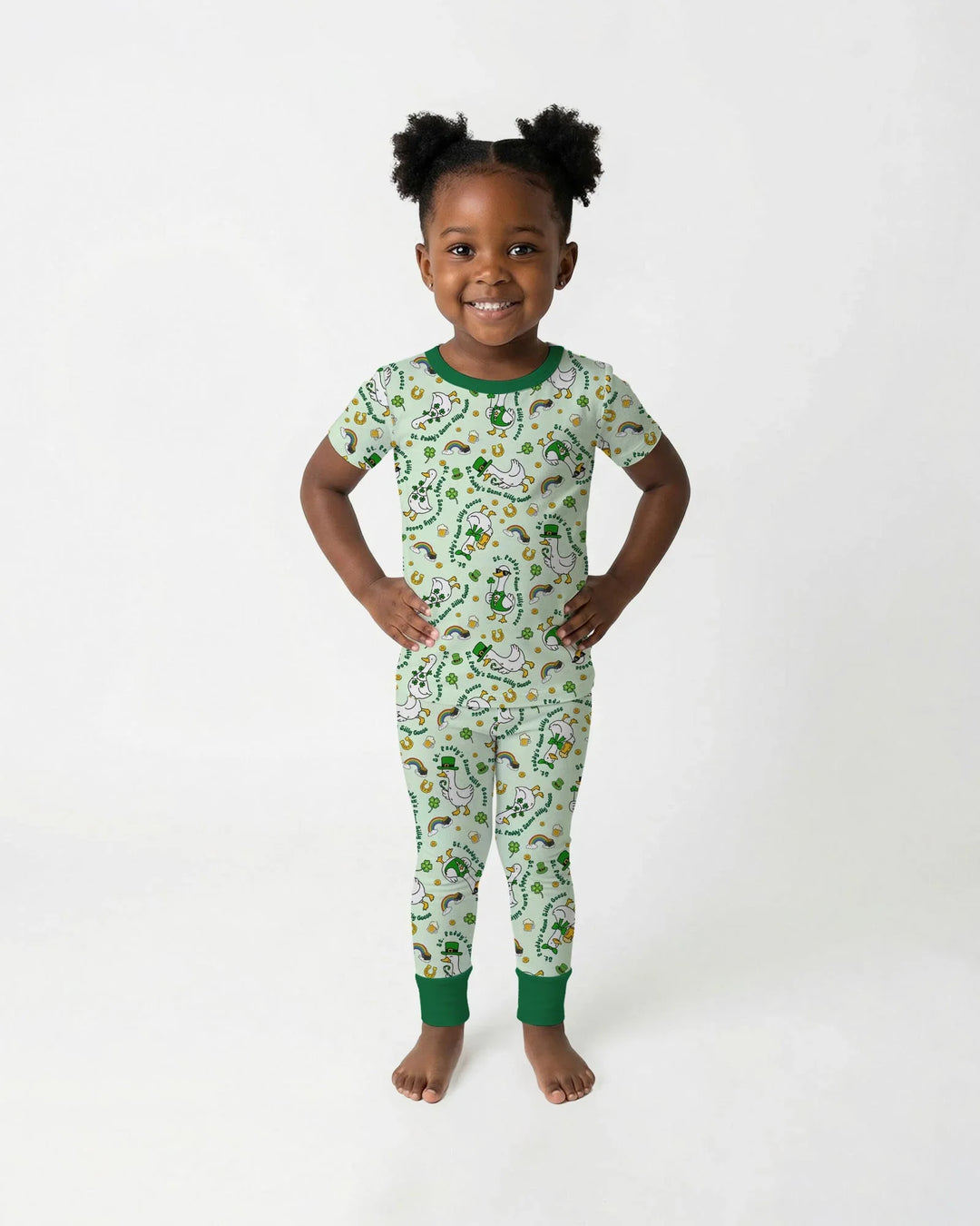 St. Patrick's Day Silly Goose Bamboo Two Piece Short Sleeve Pajama Set