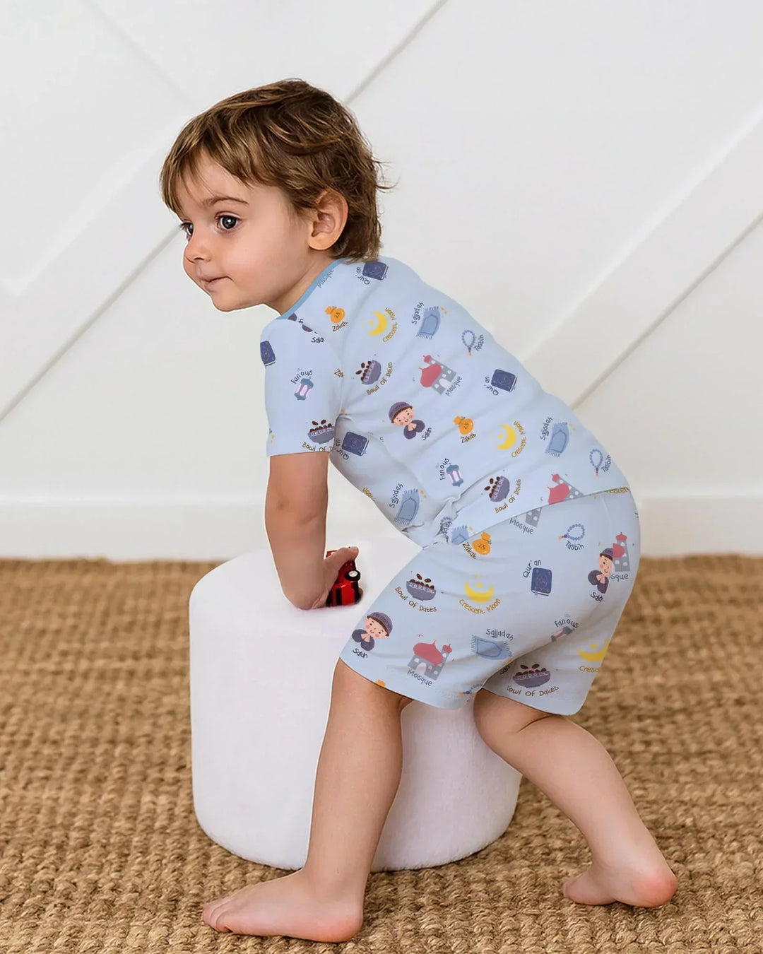 Cute Ramadhan Mubarak Bamboo Two Piece Short Sleeve Shorts Pajama Set