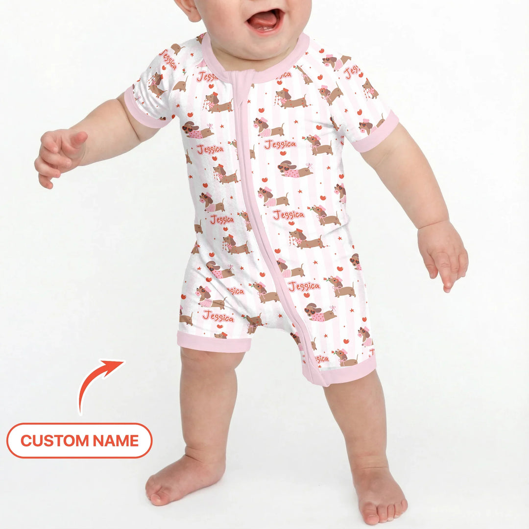 Custom Name Valentine Dachshund Family Matching Bamboo Shorty Zippy