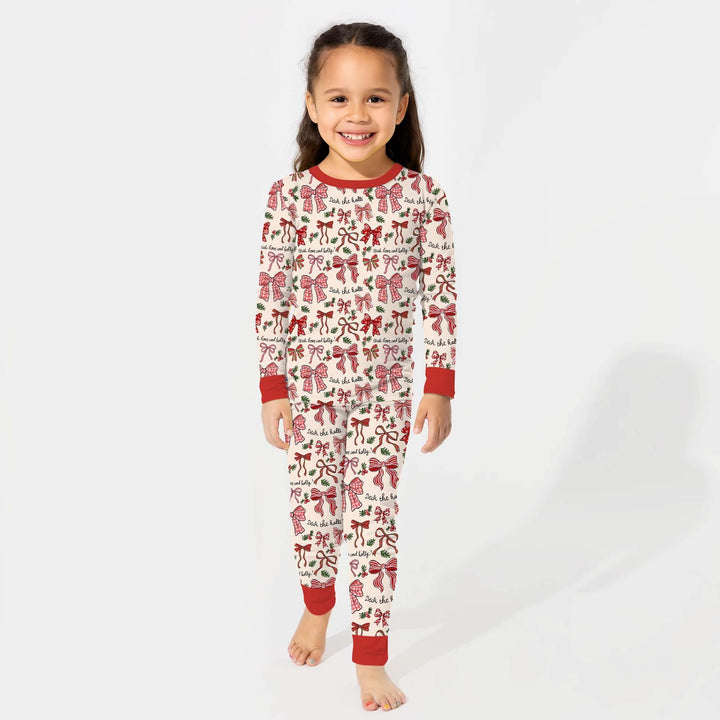 Coquette Christmas Bows Bamboo Two Piece Long Sleeve Pajama Set