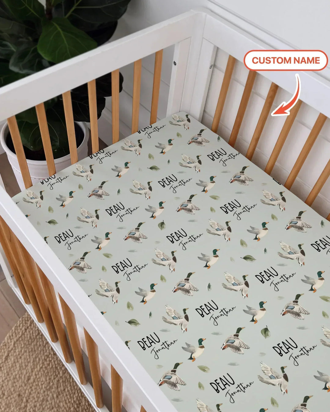 Custom Name Mallard Duck Bamboo Fitted Crib Sheet