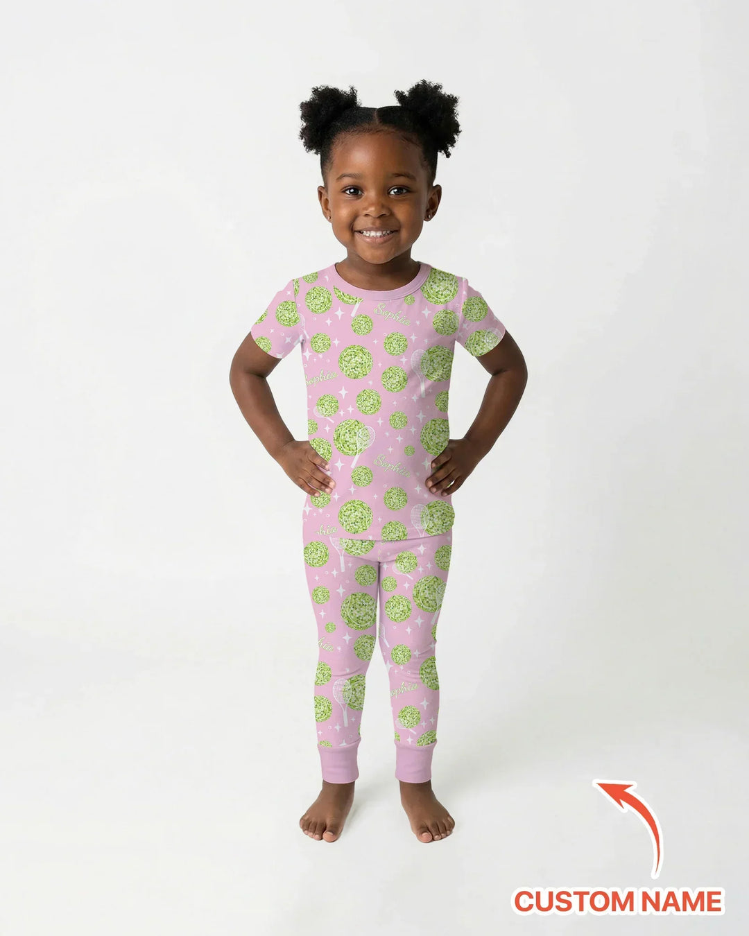 Tennis Disco Girl Party Matching Bamboo Two Piece Short Sleeve Pajama Set