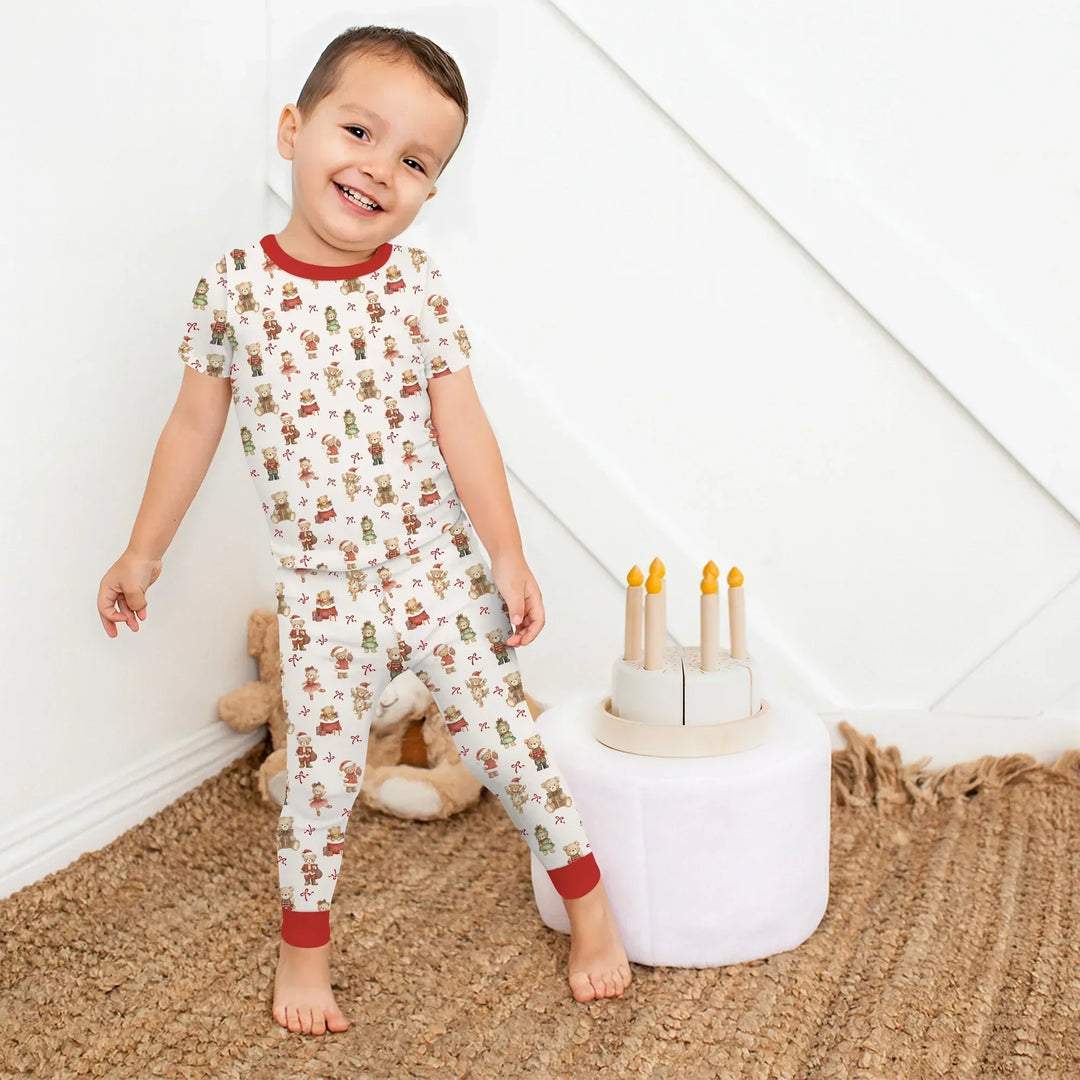 Christmas Teddy Bears Bamboo Two Piece Short Sleeve Pajama Set