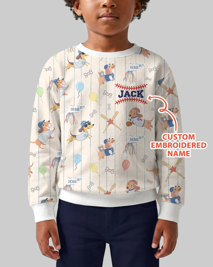 Personalized Embroidered Name Dachshund Baseball Bamboo Crewneck Sweatshirt